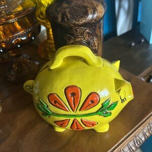 Vintage 1960s Yellow Piggy Bank